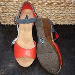 Dr Scholl's Orange and light denim wedges